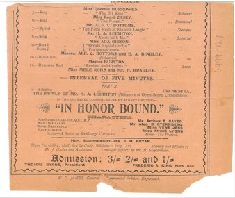Document - HAMILTON COLLECTION: CONCERT PROGRAM (PART OF), Early 1900s