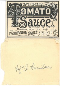 Document - HAMILTON COLLECTION: TOMATO SAUCE LABEL, Early 1900s