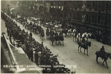 Postcard - ACC LOCK COLLECTION: OVERSEAS MARCH THROUGH LONDON 5.3.19 CANADIAN ARTILLERY POSTCARD, 1919