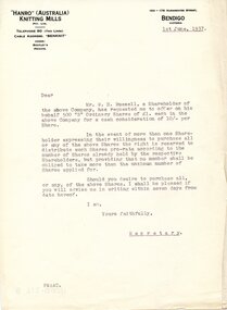 Document - HANRO COLLECTION: LETTER DATED 1ST JUNE 1937