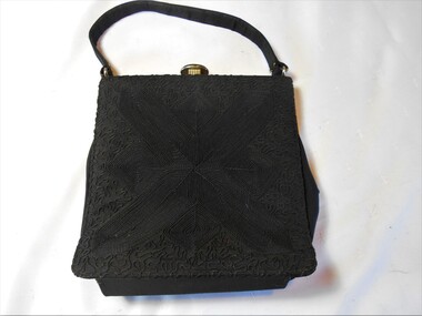 Textile - ACCESSORIES COLLECTION: LADIES BLACK SILK TAILLE HANDBAG, 1950's