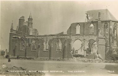 Postcard - ACC LOCK COLLECTION : STEENWERCK AFTER GERMAN OFFENSIVE, THE CHURCH  POSTCARD, 1914-1918