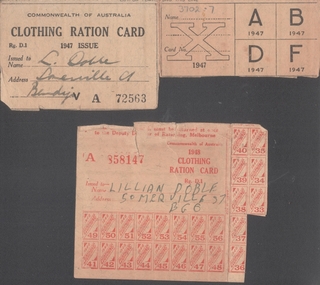 Document - LILLIAN DOBLE COLLECTION: CLOTHING RATION CARD