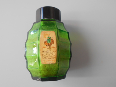 Container - PHARMACY COLLECTION: POTTER & MOORES ORIGINAL MITCHAM LAVENDER SMELLING SALTS, 1940's