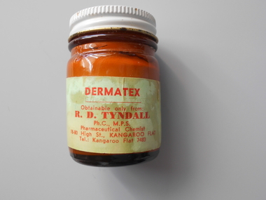 Container - PHARMACY COLLECTION: BROWN GLASS JAR OF DERMATEX OINTMENT, 1950's
