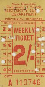 Document - STATE ELECTRICITY COMMISSION BENDIGO TRAM TICKET