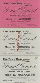 Document - CONCERT TICKET, TOWN HALL BENDIGO, MISS E. MORCOMBE SOPRANO