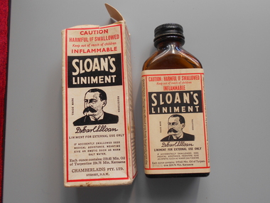 Container - PHARMACY COLLECTION: BOTTLE WITH BOX FOR SLOAN'S LINIMENT, 1910's