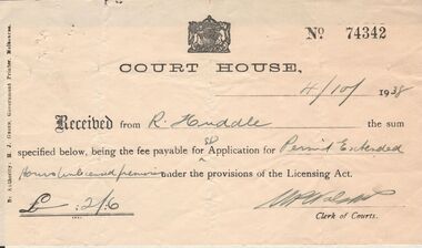 Document - BEDHAM COLLECTION: COURT HOUSE RECEIPT