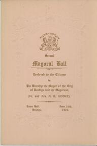 Document - MENU SECOND MAYORAL BALL TOWN HALL BENDIGO 1924