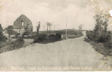 Postcard - ACC LOCK COLLECTION: BAILLEUL, ROAD TO RAVELSBERG AND NEUVE EGLISE, POSTCARD, 1914-1918