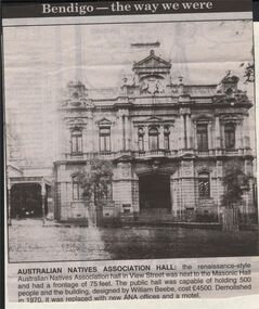 Newspaper - JENNY FOLEY COLLECTION: AUSTRALIAN NATIVES ASSOCIATION HALL