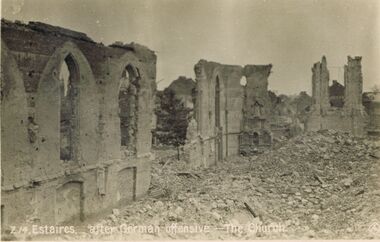 Postcard - ACC LOCK COLLECTION: ESTAIRES AFTER GERMAN OFFENSIVE - THE CHURCH, POSTCARD, 1914-1918