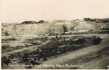 Postcard - ACC LOCK COLLECTION: QUARRIES ALONGSIDE ROAD ENTERING VILLERS BRETONNEUX, POSTCARD, BRITISH MADE, 1914-1918
