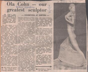 Newspaper - LYDIA CHANCELLOR COLLECTION: OLA COHN - OUR GREATEST SCULPTOR