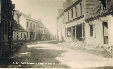 Postcard - ACC LOCK COLLECTION: HARBONNIERES - STREET NEAR CHURCH, POSTCARD, BRITISH MADE, 1914-1918