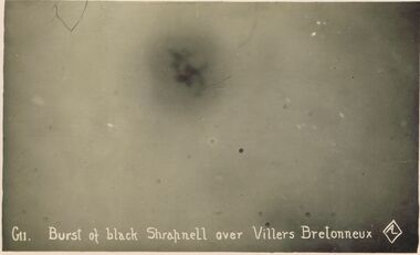 Postcard - ACC LOCK COLLECTION: BURST OF BLACK SHRAPNELL OVER VILLERS BRETONNEUX, POSTCARD, BRITISH MADE, 1914-1918