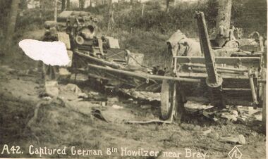 Postcard - ACC LOCK COLLECTION: CAPTURED GERMAN 8IN HOWITZER NEAR BRAY, POSTCARD, 1914-1918