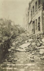 Postcard - ACC LOCK COLLECTION: PERONNE STREET LEADING TO THE CHURCH, POSTCARD, 1914-1918