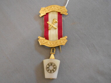 Accessory - JOHN FREDERICK HARPER COLLECTION:RIBBON, BRASS PERSPEX LAPEL BADGE, 1950-1990's