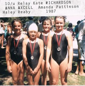 Photograph - VAL CAMPBELL COLLECTION: PHOTOGRAPH OF FOUR SWIMMERS KATE RICHARDSON, ANNA AXCELL, AMANDA PATTINSON AND HALEY REABY, 1987