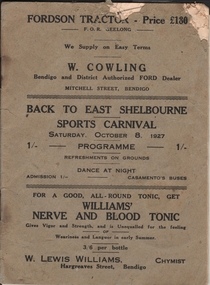 Document - JOAN LEVERSHA COLLECTION: BACK TO EAST SHELBOURNE PROGRAM 1927