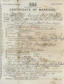 Document - CERTIFICATE OF MARRIAGE FRANK MARTIN AND EMMA BAKER 1902