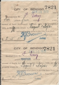 Document - FRANK J EVERY COLLECTION: CITY OF BENDIGO RECEIPT