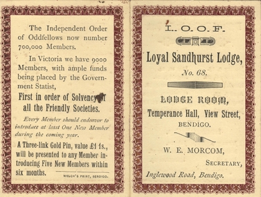 Document - LOYAL SANDHURST HODGE NO.68 COLLECTION: NOTICE OF MEETINGS 1893