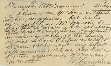 Document - BENDIGO TOTAL ABSTINENCE SOCIETY COLLECTION: MEMO, 1917