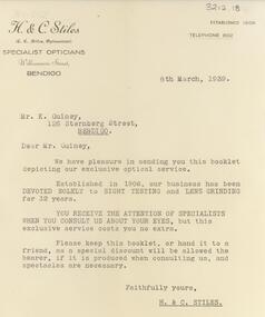 Document - GUINEY COLLECTION: LETTER, 9 March 1939
