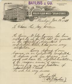 Document - GUINEY COLLECTION: LETTER OF REFERENCE, 14 Jan 1921
