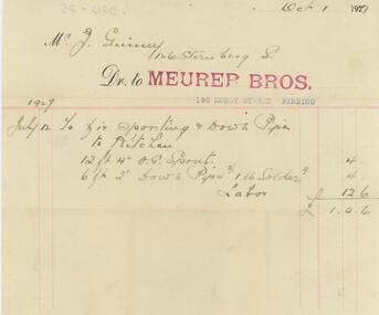 Document - GUINEY COLLECTION: INVOICE, 1/10/1927