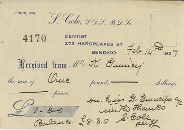 Document - GUINEY COLLECTION: RECEIPT, 14 Feb 927