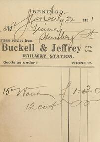 Document - GUINEY COLLECTION:  INVOICE, 22 July 1921