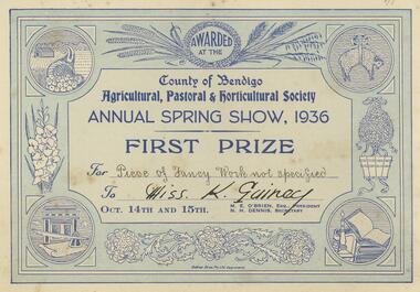 Document - GUINEY COLLECTION: CERTIFICATE, 1936