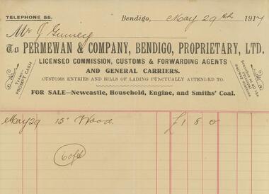 Document - GUINEY COLLECTION: INVOICE, 29 May 1917