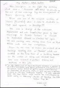 Document - HANRO COLLECTION: ETHEL SERTORI MEMOIRS, 2018