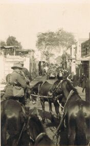 Postcard - ACC LOCK COLLECTION: B&W PHOTO OF CAVALRY RIDING THROUGH NARROW STREET. POSTCARD, 1914-1918