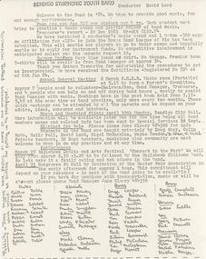 Document - BENDIGO SYMPHONIC YOUTH BAND COLLECTION:NEWSLETTERS, 1984-1985