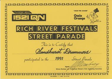 Document - SANDHURST DRUMMERS COLLECTION: CERTIFICATE, 1991