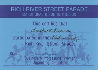 Document - SANDHURST DRUMMERS COLLECTION: CERTIFICATE, 1990