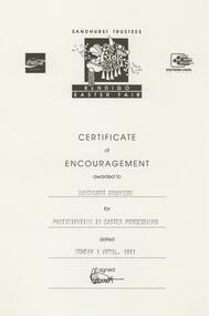 Document - SANDHURST DRUMMERS COLLECTION: CERTIFICATE, 1-April- 1991