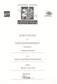Document - SANDHURST DRUMMERS COLLECTION: CERTIFICATE, 1993
