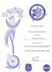 Document - SANDHURST DRUMMERS COLLECTION: CERTIFICATE, 3 April 1994