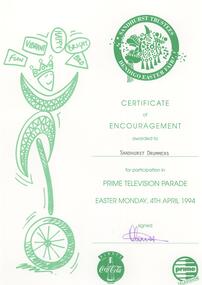 Document - SANDHURST DRUMMERS COLLECTION: CERTIFICATE, 4 April 1994