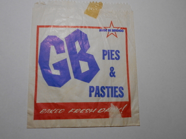 Ephemera - NORM GILLIES COLLECTION: GB PIES & PASTIES WAXED PAPER PIE BAG