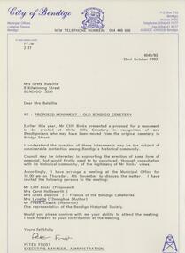 Document - FRIENDS OF WHITE HILLS CEMETERY COLLECTION: LETTER, 22 October 1993