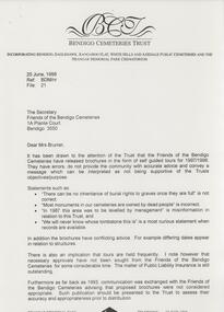 Document - FRIENDS OF WHITE HILLS CEMETERY COLLECTION: LETTER, 25 June 1998
