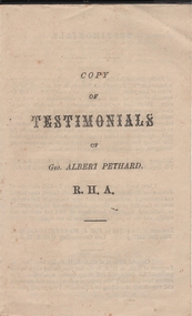 Document - VI CATTANACH COLLECTION: COPY OF TESTIMONIALS OF GEO. ALBERT PETHARD